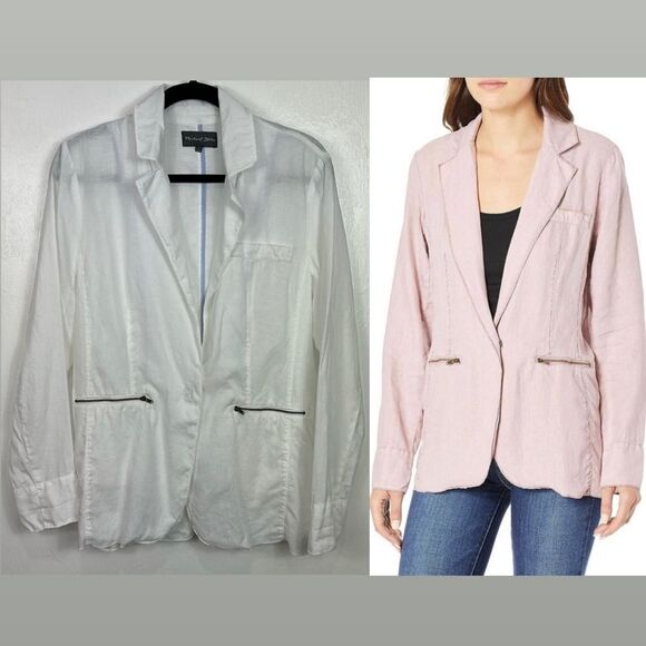 Michael Stars Deconstructed Woven Linen Blazer Jacket With Pockets Size L - Picture 1 of 12